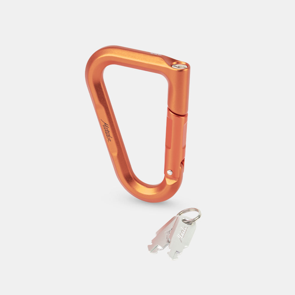 Canyon Orange BetaLock and 2 keys on light gray background