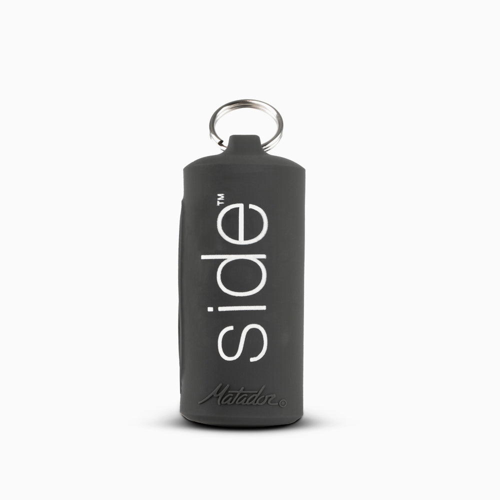Keychain Mask with white Side logo on light gray background