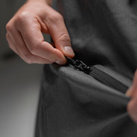 close up view of charcoal poncho zipper